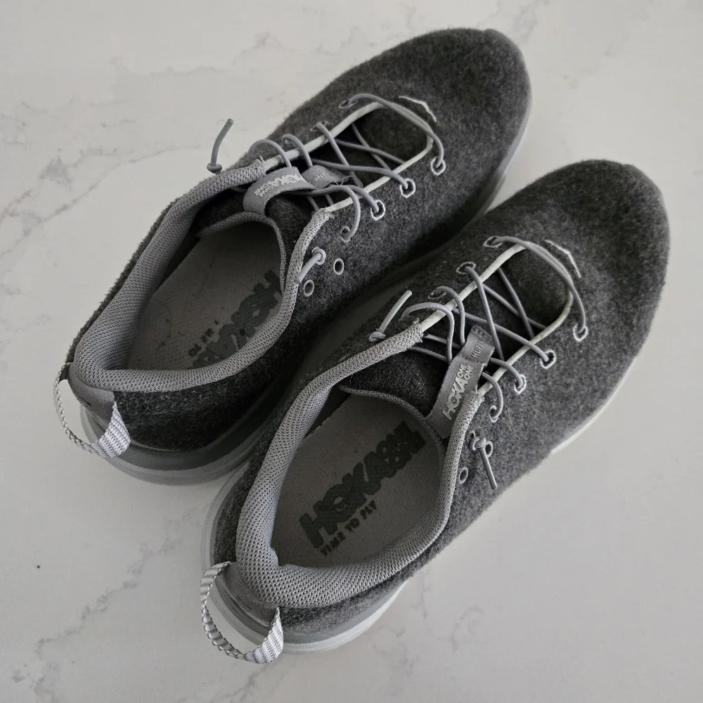 Hoka Hupana Flow Wool Athletic Casual Sneakers Walking Shoes Gray Speed Laces